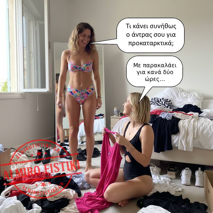 Δύο φίλες δοκιμάζουν μαγιό και συζητούν για «προκαταρκτικά» — ο άντρας προφανώς παρακαλάει για ευκαιρία!