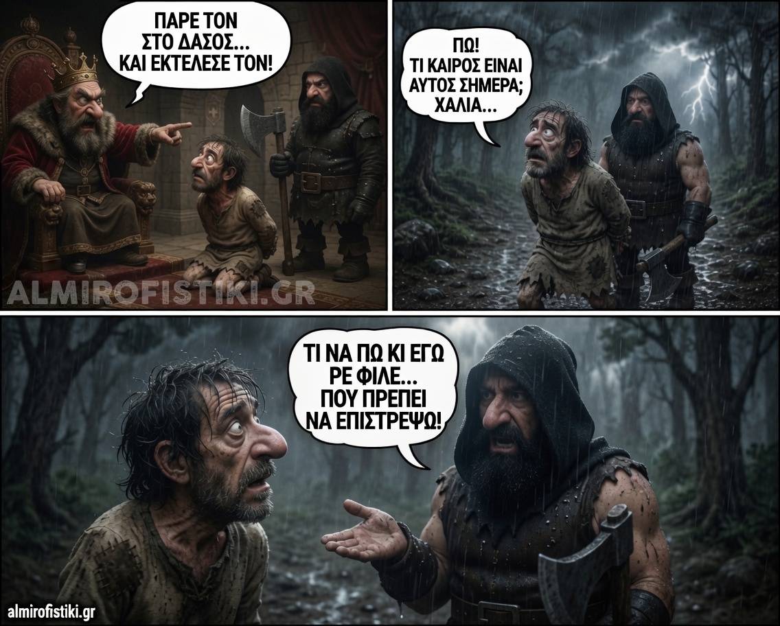 Ο δήμιος αγανακτεί με τον καιρό που τον υποχρεώνει να γυρίσει πίσω στον βασιλιά...