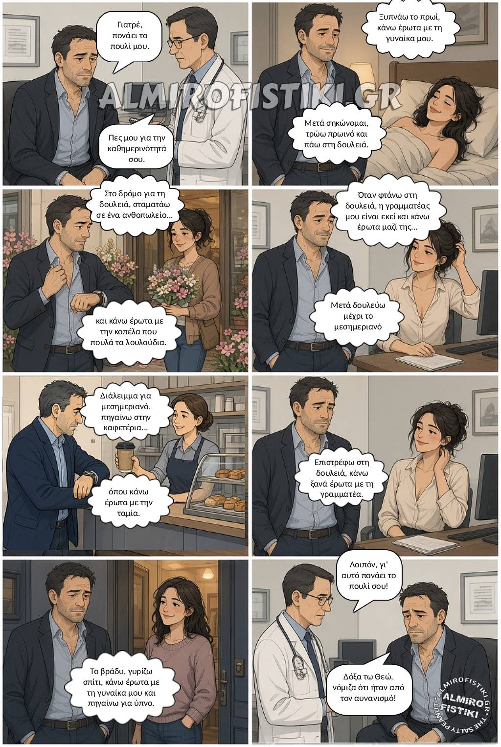 Ασθενής περιγράφει στον γιατρό μια εξαντλητική καθημερινότητα γεμάτη έρωτα, για να εξηγήσει τον πόνο στα γεννητικά του όργανα.