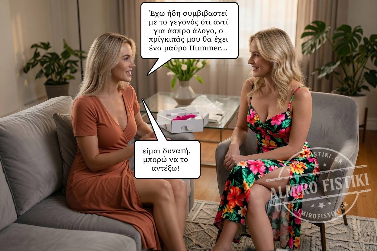 Δύο φίλες συζητούν χιουμοριστικά για τις μειωμένες προσδοκίες τους σχετικά με τον ιδανικό σύντροφο και το «όχημά» του.