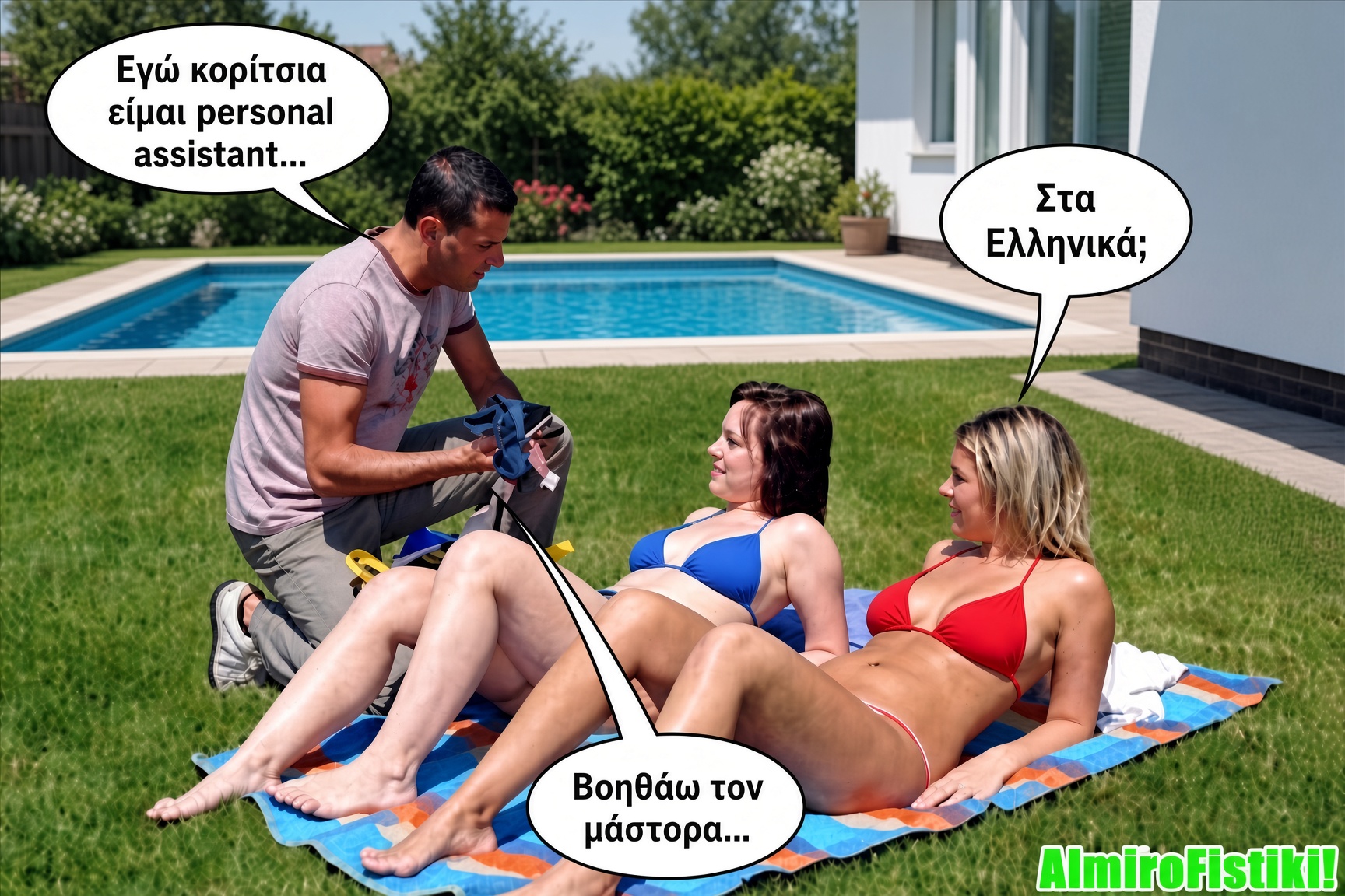 Ένας άντρας δηλώνει personal assistant σε δύο κοπέλες, αλλά η εξήγηση «βοηθάω τον μάστορα» αποκαλύπτει την πικρή εργασιακή πραγματικότητα.