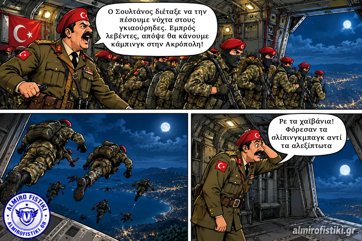 Στρατιώτες πέφτουν από αεροπλάνο φορώντας υπνόσακους αντί για αλεξίπτωτα, αφήνοντας τον διοικητή τους άναυδο.
