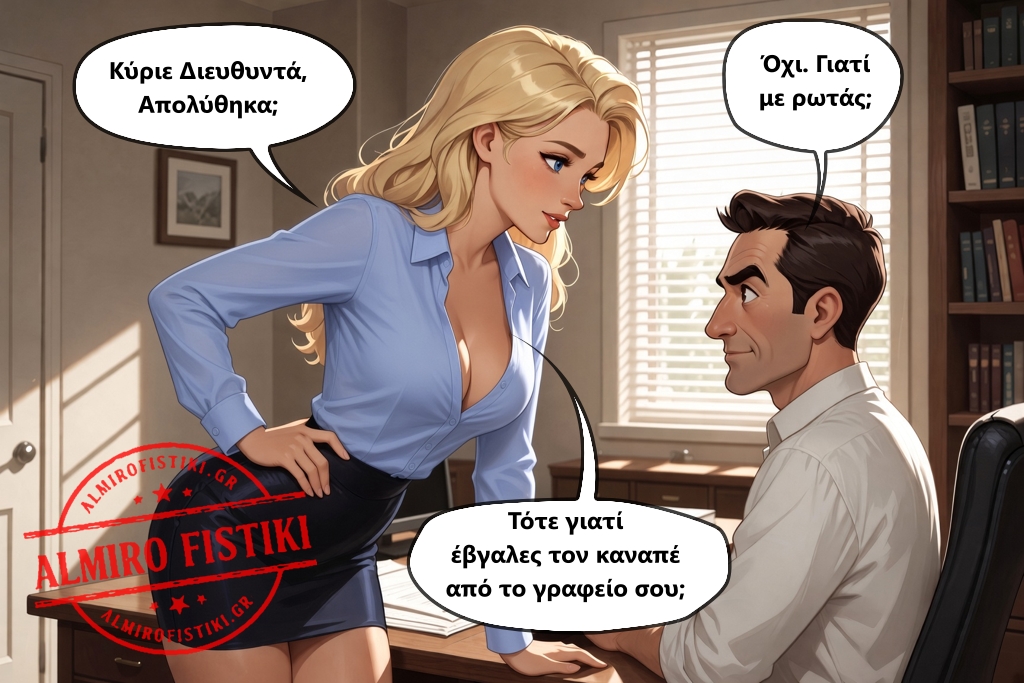 Μια εργαζόμενη ρωτά τον διευθυντή της γιατί έβγαλε τον καναπέ από το γραφείο, υπονοώντας ότι ήταν απαραίτητος για τις «επαγγελματικές» τους συναντήσεις.
