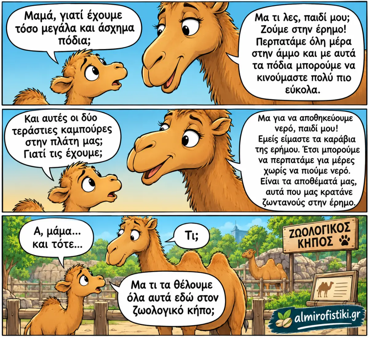 Καμήλα εξηγεί στο μικρό της γιατί έχει καμπούρες...