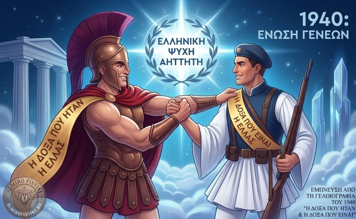 Σπαρτιάτης και Έλληνας στρατιώτης του '40 σφίγγουν χέρια — η δόξα που ήταν συναντά τη δόξα που είναι!